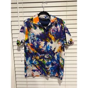 Bugatchi Mens Mercerized Cotton Abstract Paint Splatter Polo Shirt Multicolor M